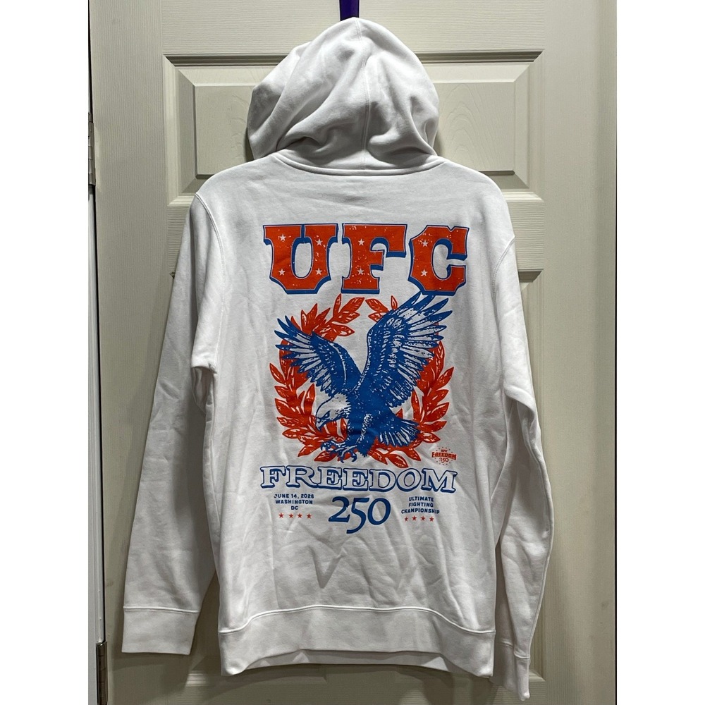 NWT UFC Hoodie Mens Small White New Freedom 250 Eagle Graphic Pullover